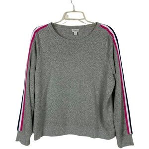 J Crew Sweatshirt Women Large Gray Striped Fleece Pullover Round Neck Athlesure